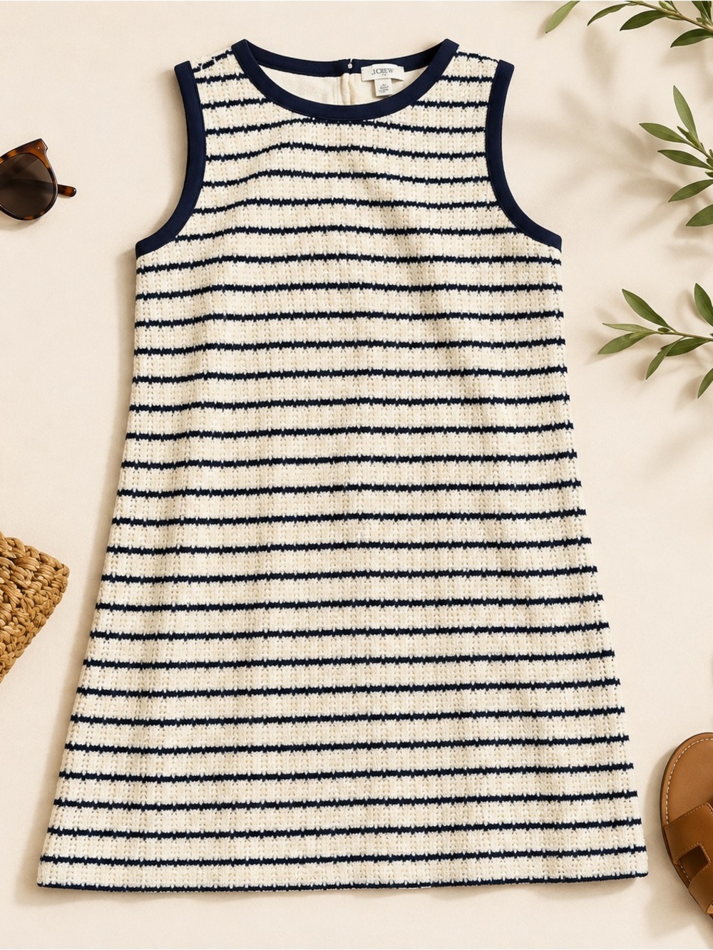 J crew Striped Knit Sleeveless A-Line Kids Dress - Navy & Cream